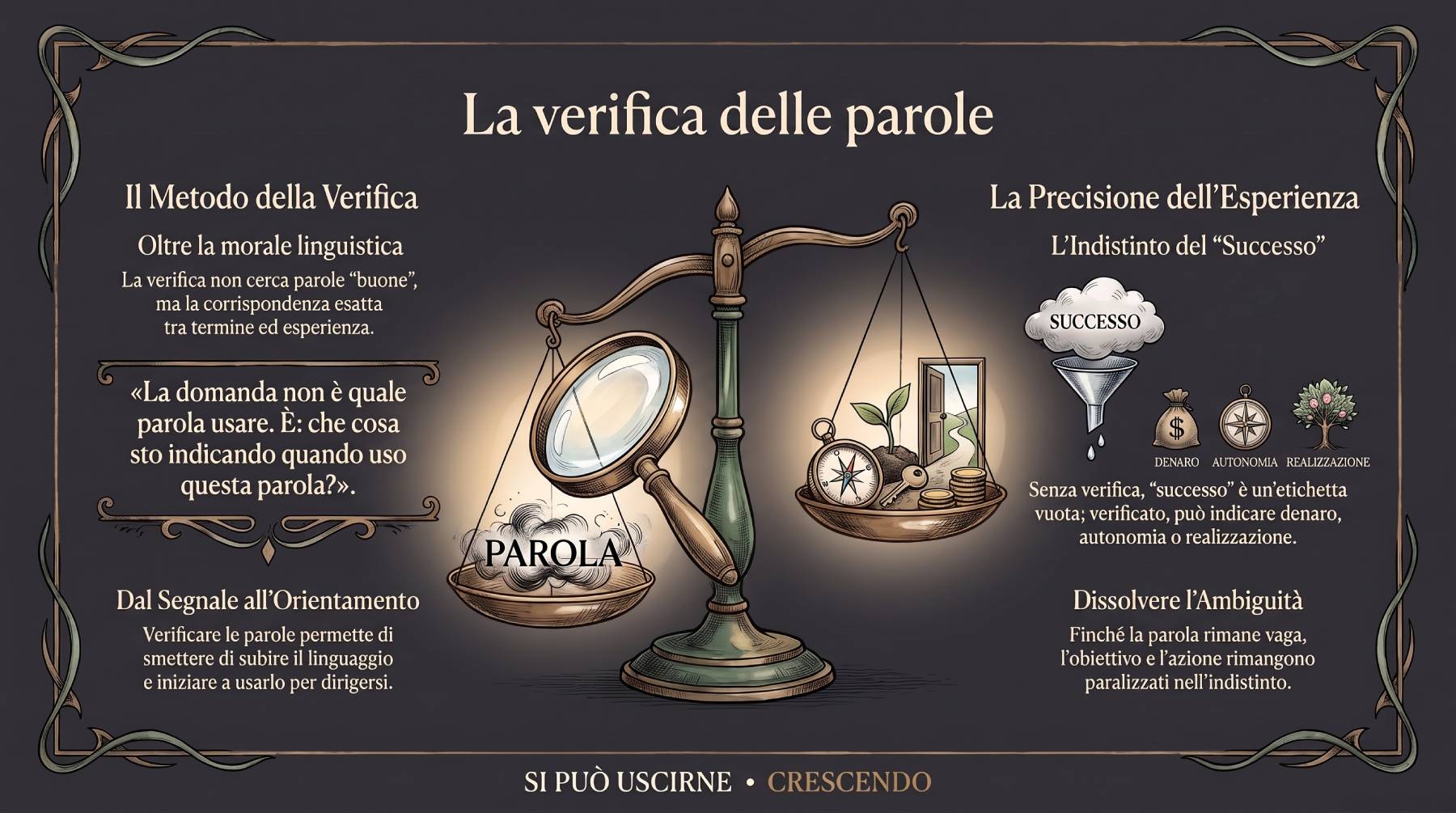 La verifica delle parole — rapporto tra parola ed esperienza reale.