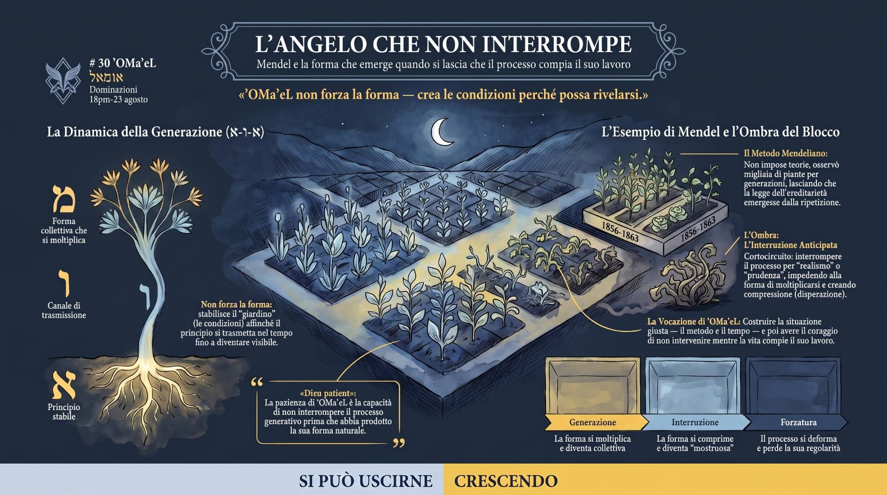 Copertina #30 ʼOMaʼeL: l'angelo che non interrompe, Mendel e la forma che emerge quando si lascia che il processo compia il suo lavoro.