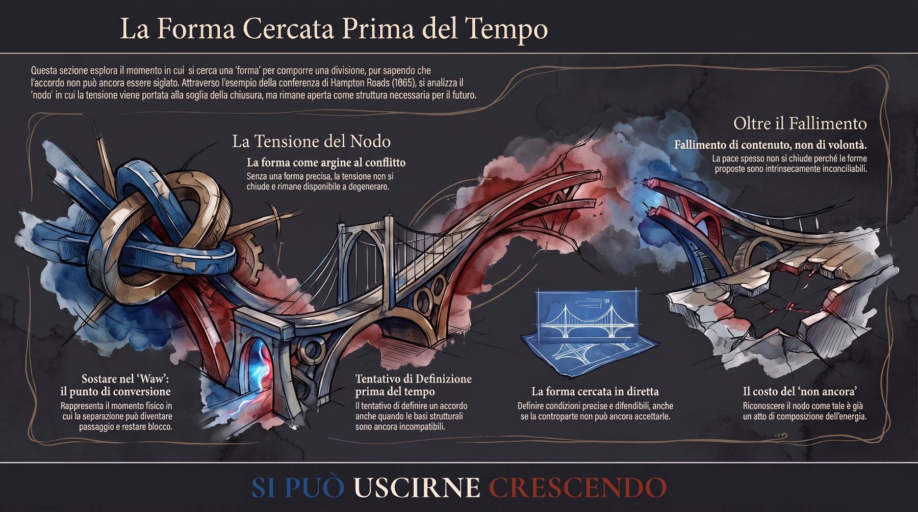 Infografica Parte III — La forma cercata prima del tempo: Hampton Roads, il nodo Waw al suo limite. Due tavoli che si sfiorano senza toccarsi.